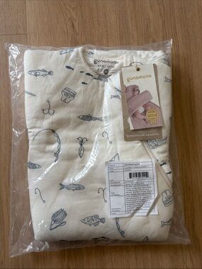 GUNAMUNA Cream Fishing Print Transitional Swaddle - Kids Sleep Sack